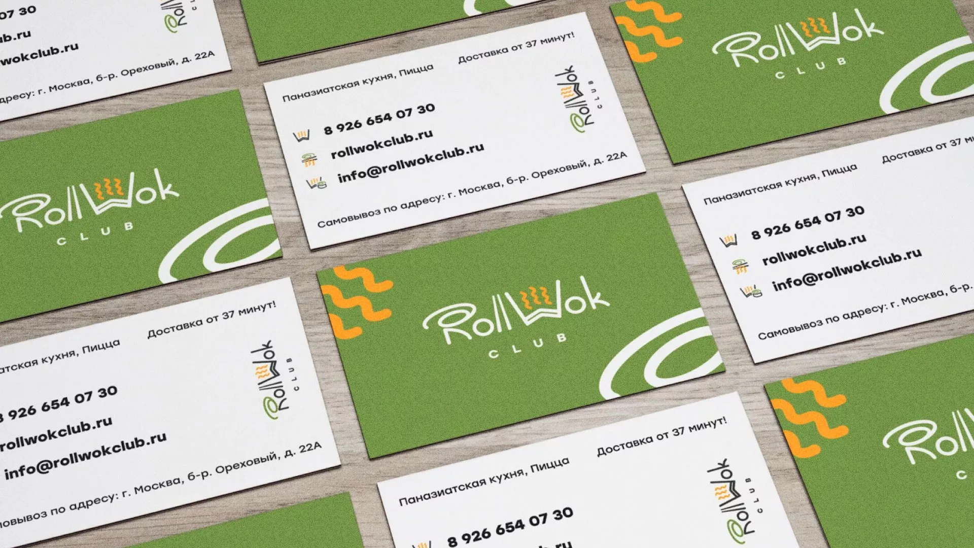 Разработка дизайна визиток суши-бара «Roll Wok Club» в Благодарном